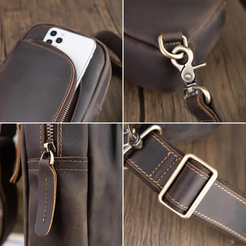 Men's Vintage Cowhide Leather Satchel Chest Bag
