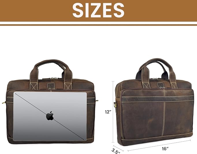 Men's Aged Full-Grain Leather Vintage Satchel – 16"