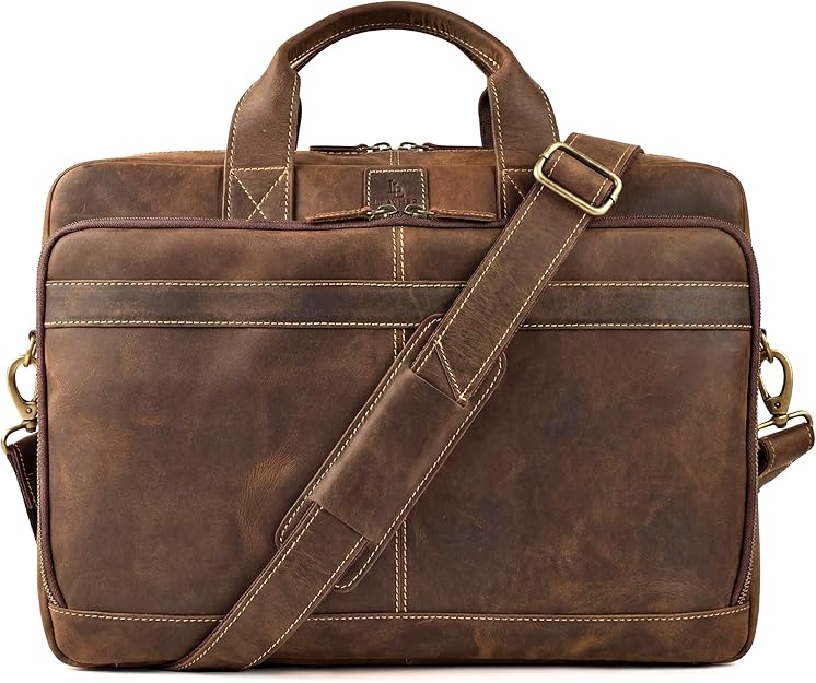 Men's Aged Full-Grain Leather Vintage Satchel – 16"