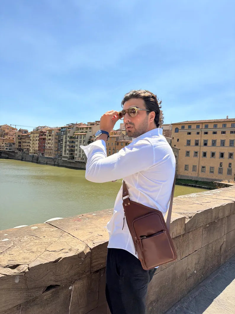 Men's Full Grain Leather RFID Crossbody Bag