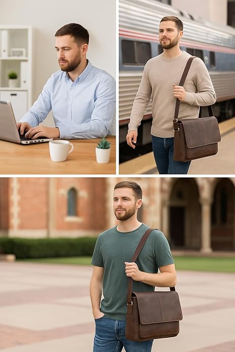 Men's Handcrafted Full-Grain Leather Messenger Bag