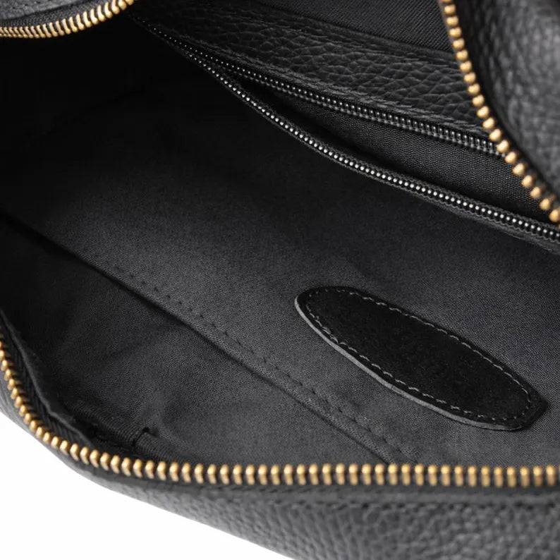 Men's Personalized Black Leather Messenger Bag