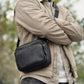 Men's Personalized Black Leather Messenger Bag