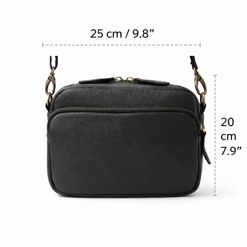 Men's Personalized Black Leather Messenger Bag