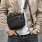 Men's Personalized Black Leather Messenger Bag