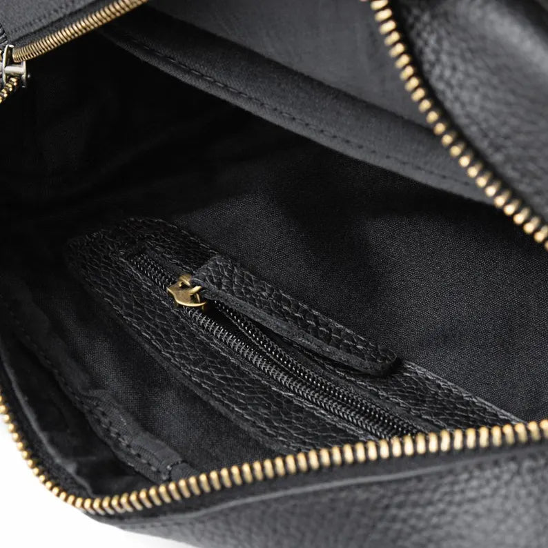 Men's Personalized Black Leather Messenger Bag