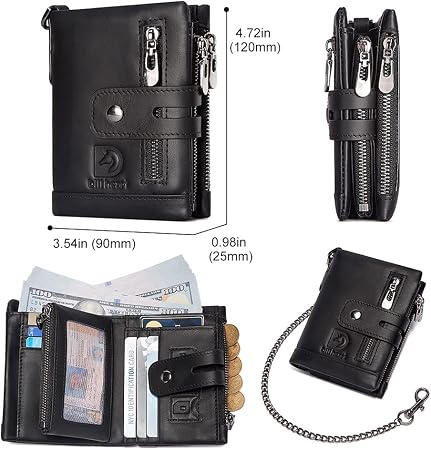 Men's RFID Blocking Genuine Leather Chain Wallet