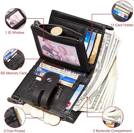 Men's RFID Blocking Genuine Leather Chain Wallet