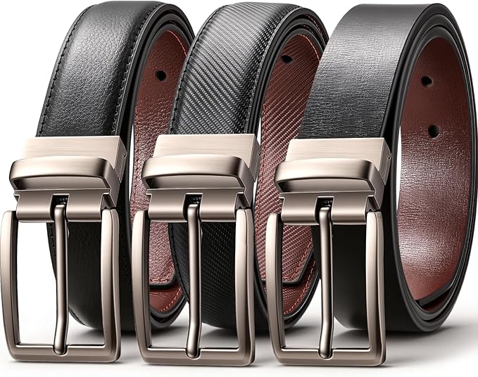Men's Reversible Leather Belt Set (3-Pack) – Swivel Buckle