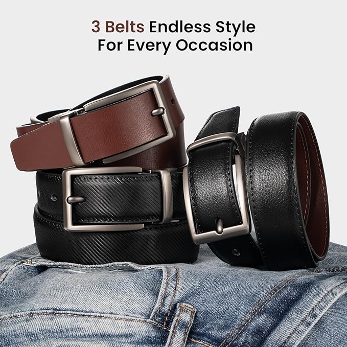 Men's Reversible Leather Belt Set (3-Pack) – Swivel Buckle