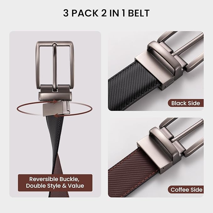 Men's Reversible Leather Belt Set (3-Pack) – Swivel Buckle