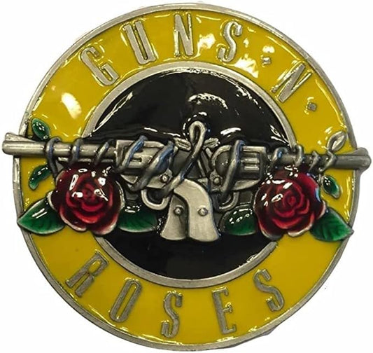 Men's Roses N Guns Metal Enamel Belt Buckle - Pistol & Rose Design