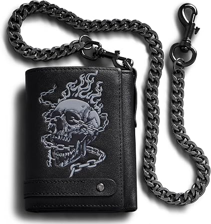 Men's Skull Biker Trifold Wallet – Detachable Chain