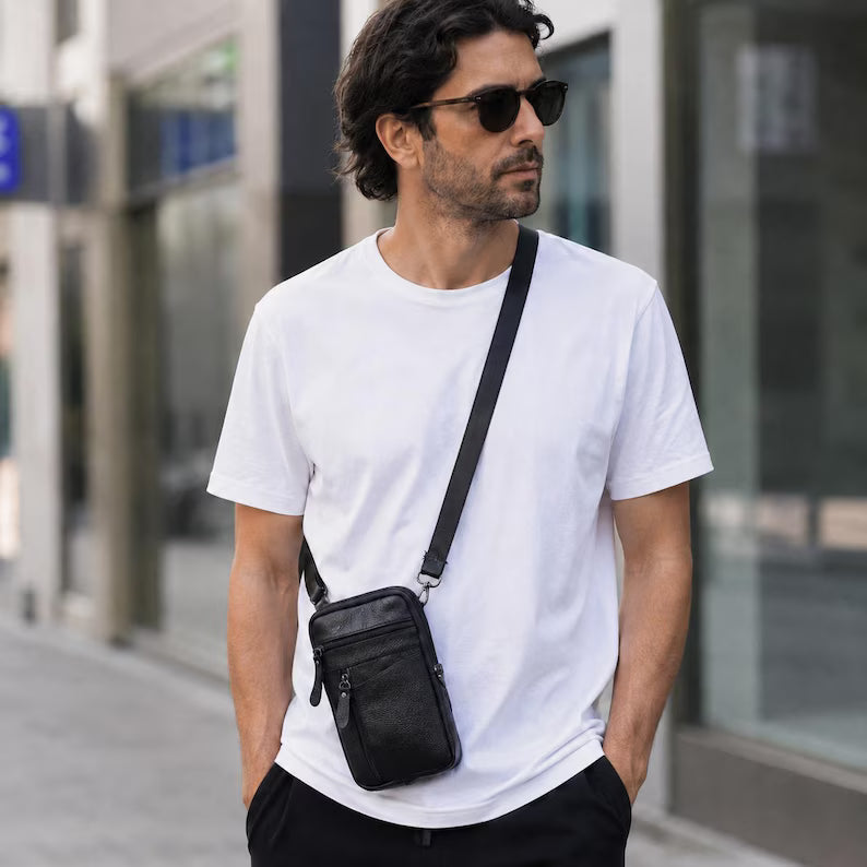 Men's Slim Leather Phone Crossbody Pouch