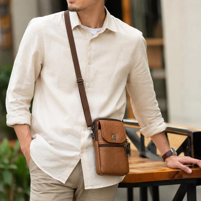 Men's Genuine Cowhide Phone Crossbody Pouch