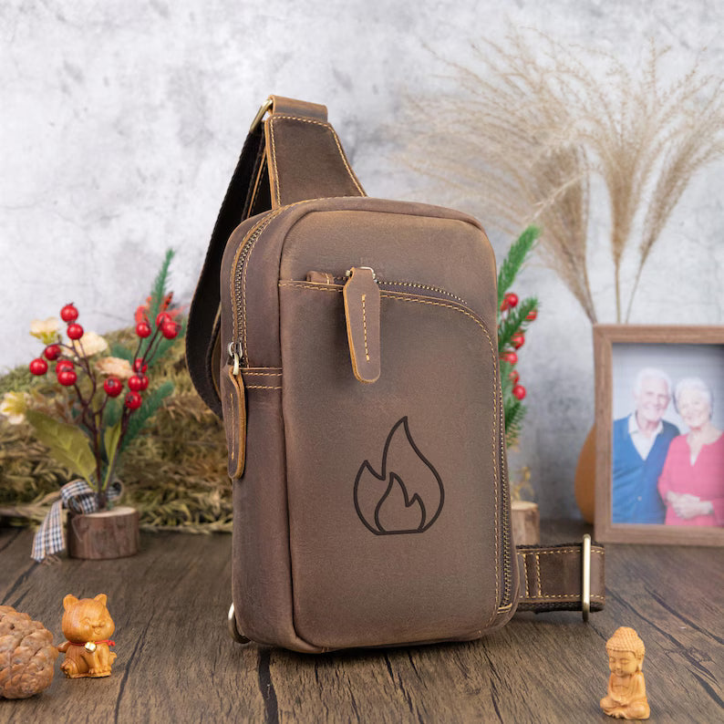 Men's Vintage Cowhide Leather Satchel Chest Bag