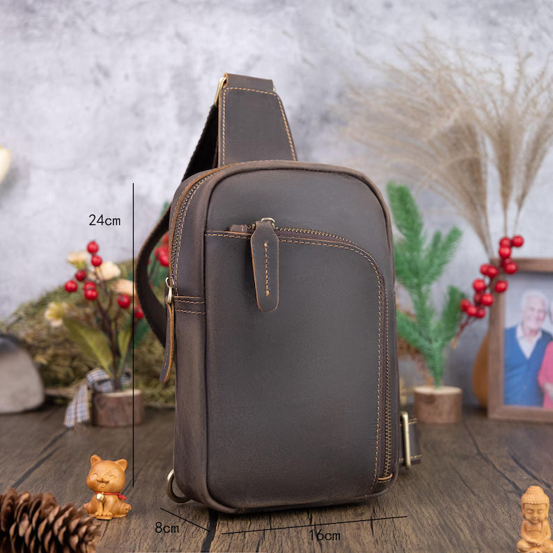 Men's Vintage Cowhide Leather Satchel Chest Bag