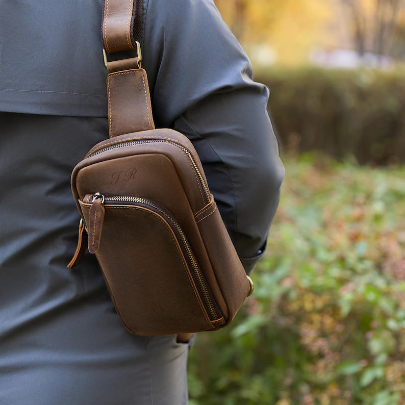 Men's Vintage Cowhide Leather Satchel Chest Bag