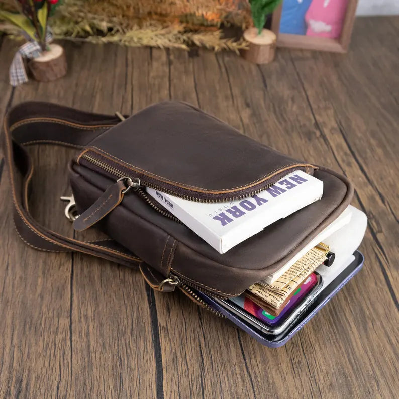 Men's Vintage Cowhide Leather Satchel Chest Bag