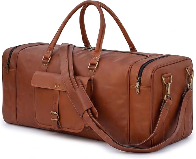 Men's Vintage Leather Duffel with Brass Rivets – 28