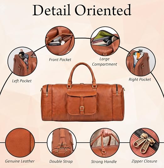 Men's Vintage Leather Duffel with Brass Rivets – 28