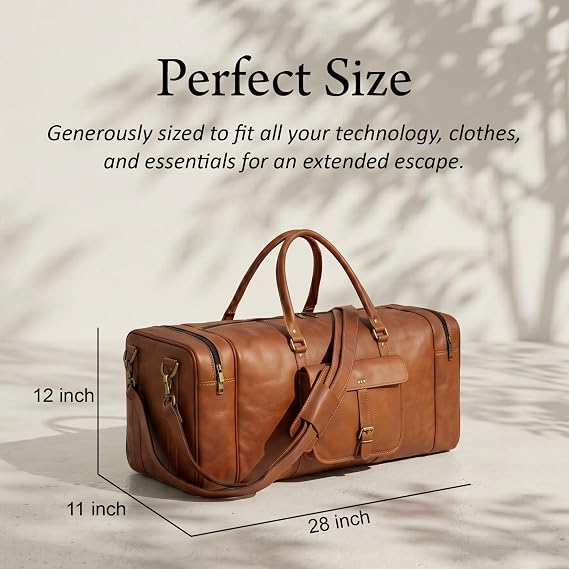 Men's Vintage Leather Duffel with Brass Rivets – 28