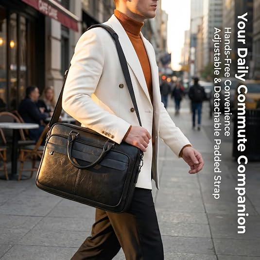 Men's Vintage Leather Laptop Briefcase 16" – Crossbody