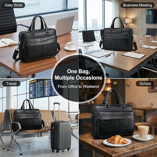 Men's Vintage Leather Laptop Briefcase 16" – Crossbody