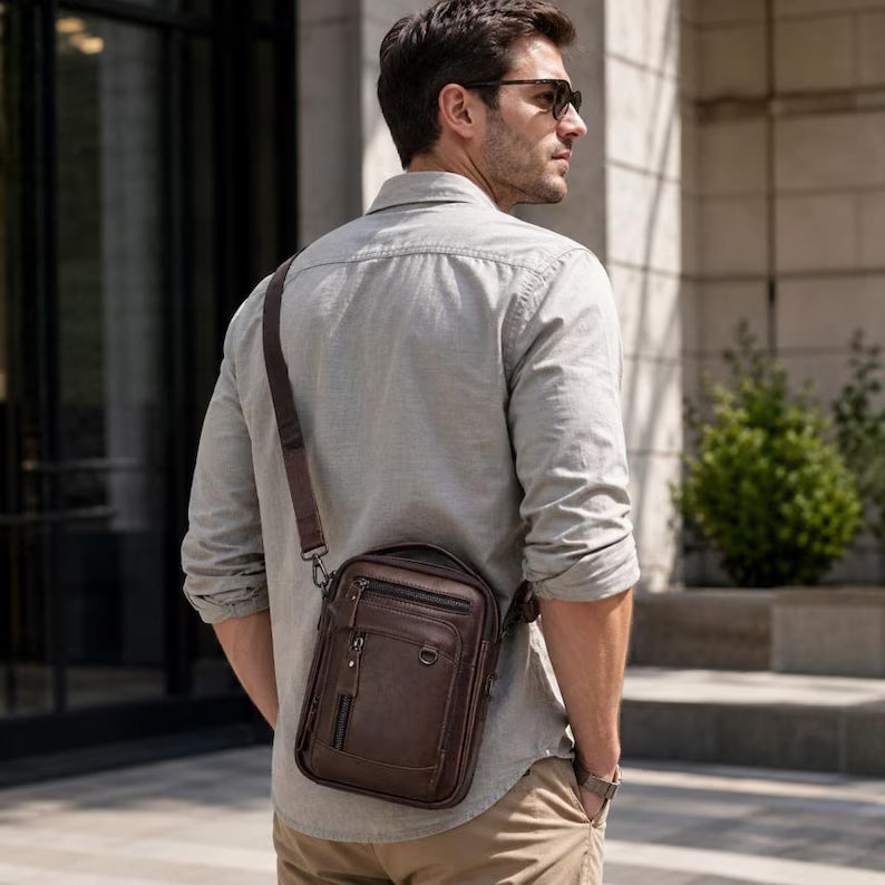 Men's Vintage Leather Messenger Crossbody Pouch