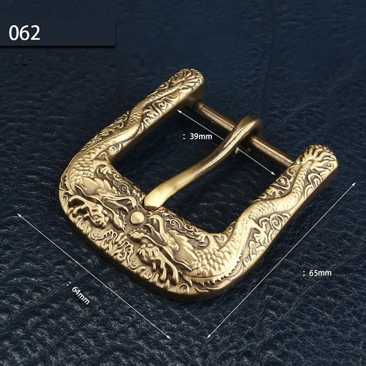 Men's Vintage Solid Brass Belt Buckle Set - Tang Grass Design for DIY Leather Crafts