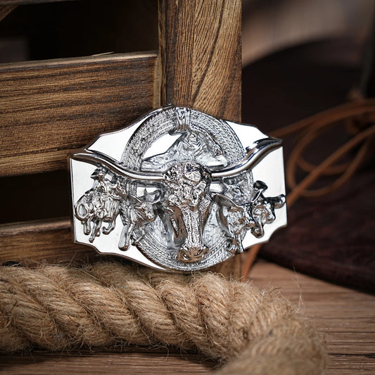 Men's Vintage Western Cow Head Belt Buckle - Engraved Alloy, Durable