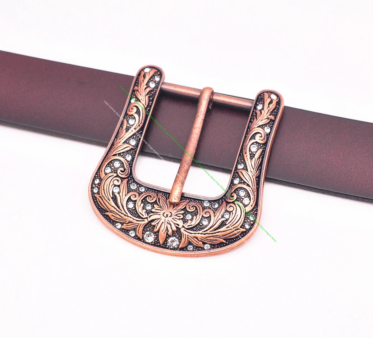 Men's Vintage Western Cowboy Belt Buckle - Engraved Brass Tone Rhinestone Flower (38mm)