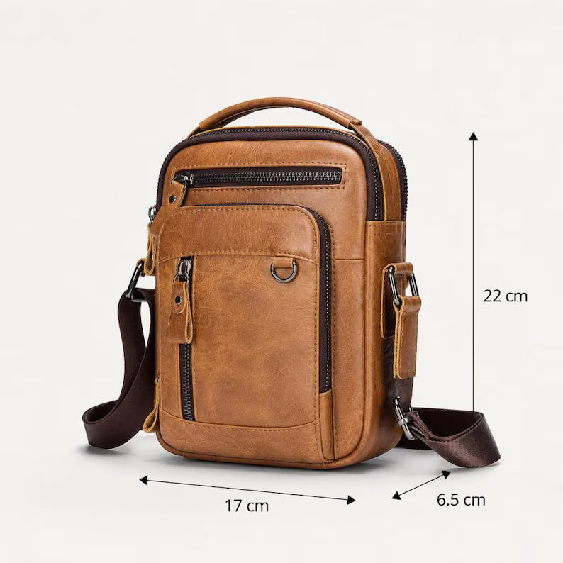 Men's Vintage Leather Messenger Crossbody Pouch