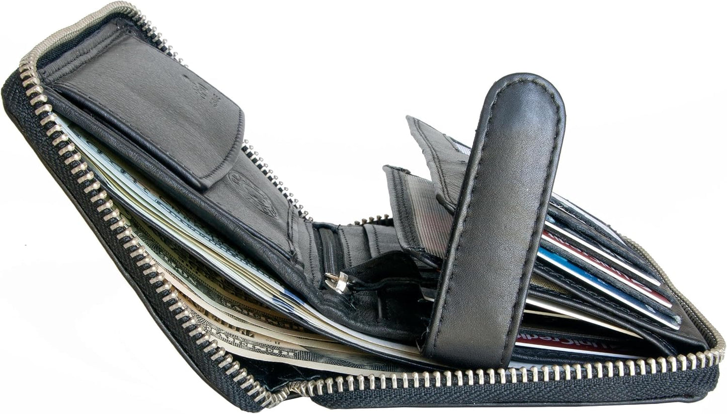 Metal Zip-Around Leather Wallet for Men