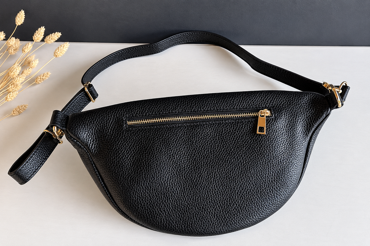Women's Nappa Leather Hip Bag & Crossbody with Gold or Silver Hardware