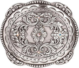 Oval Floral Rhinestone Western Buckle - Silver Plated