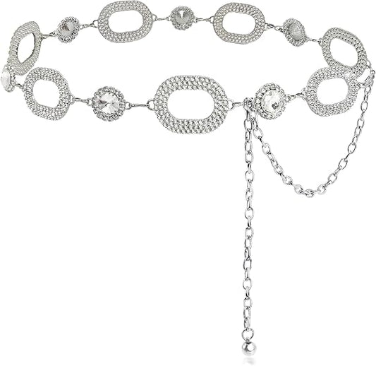 Oval Rhinestone Concho Statement Belt - Heavy Metal Bling