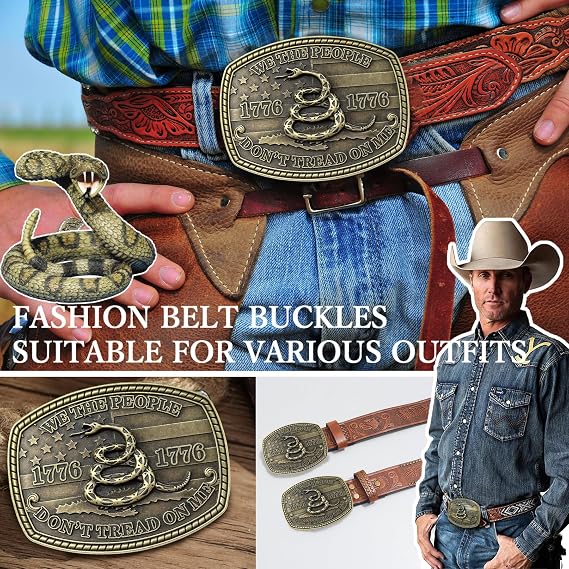 Patriotic Rattlesnake Flag Belt Buckle - Don't Tread On Me