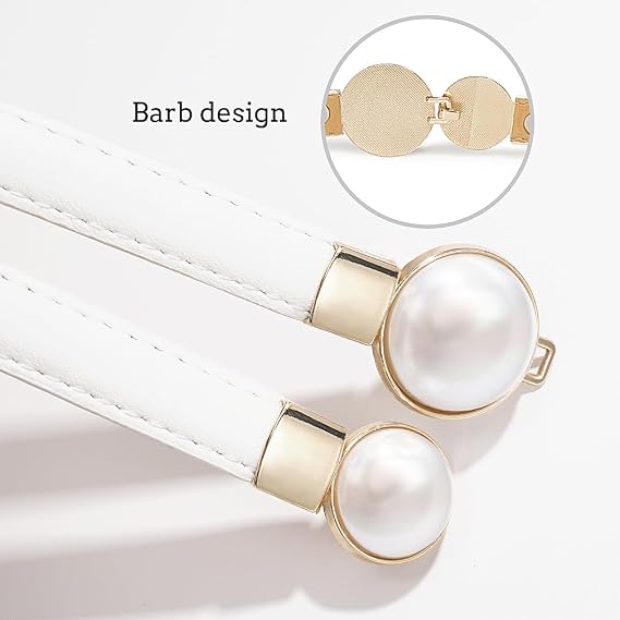 Pearl Buckle Skinny Leather Belt - Elegant Gold Design