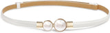 Pearl Buckle Skinny Leather Belt - Elegant Gold Design