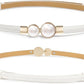 Pearl Buckle Skinny Leather Belt - Elegant Gold Design