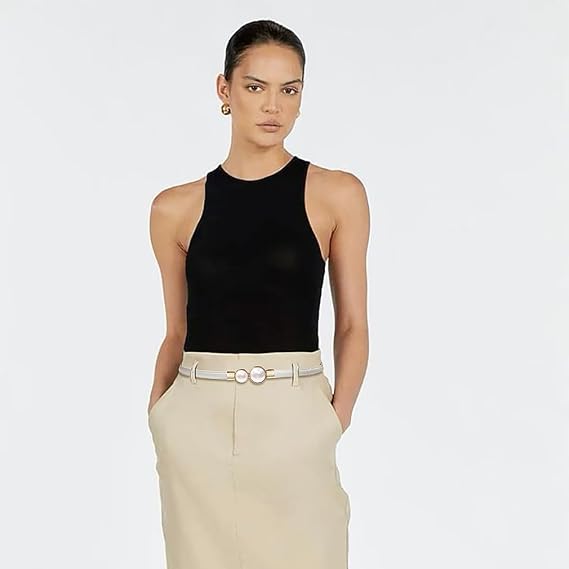 Pearl Buckle Skinny Leather Belt - Elegant Gold Design