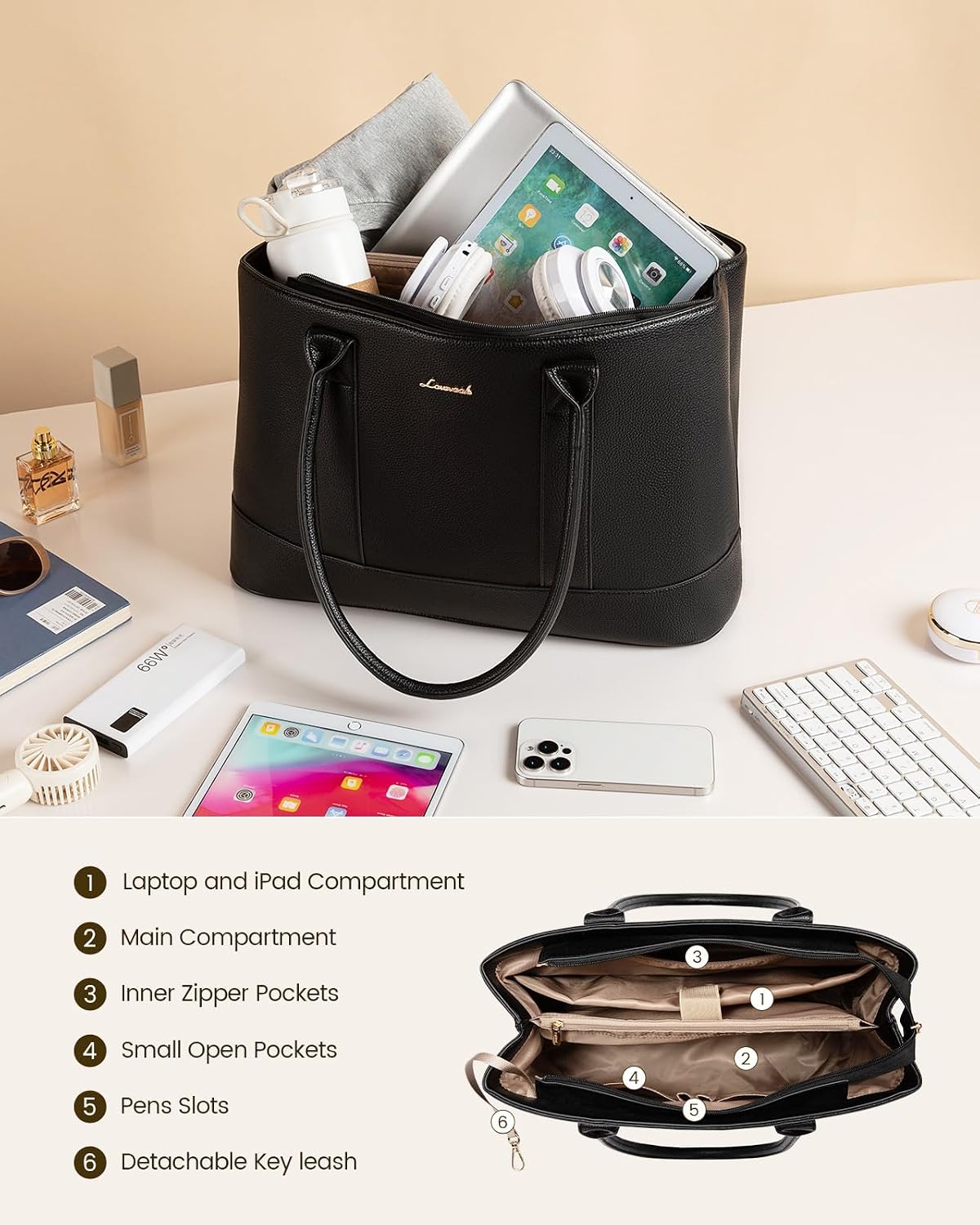 Pebbled Vegan Leather Laptop Tote Bag - 15.6