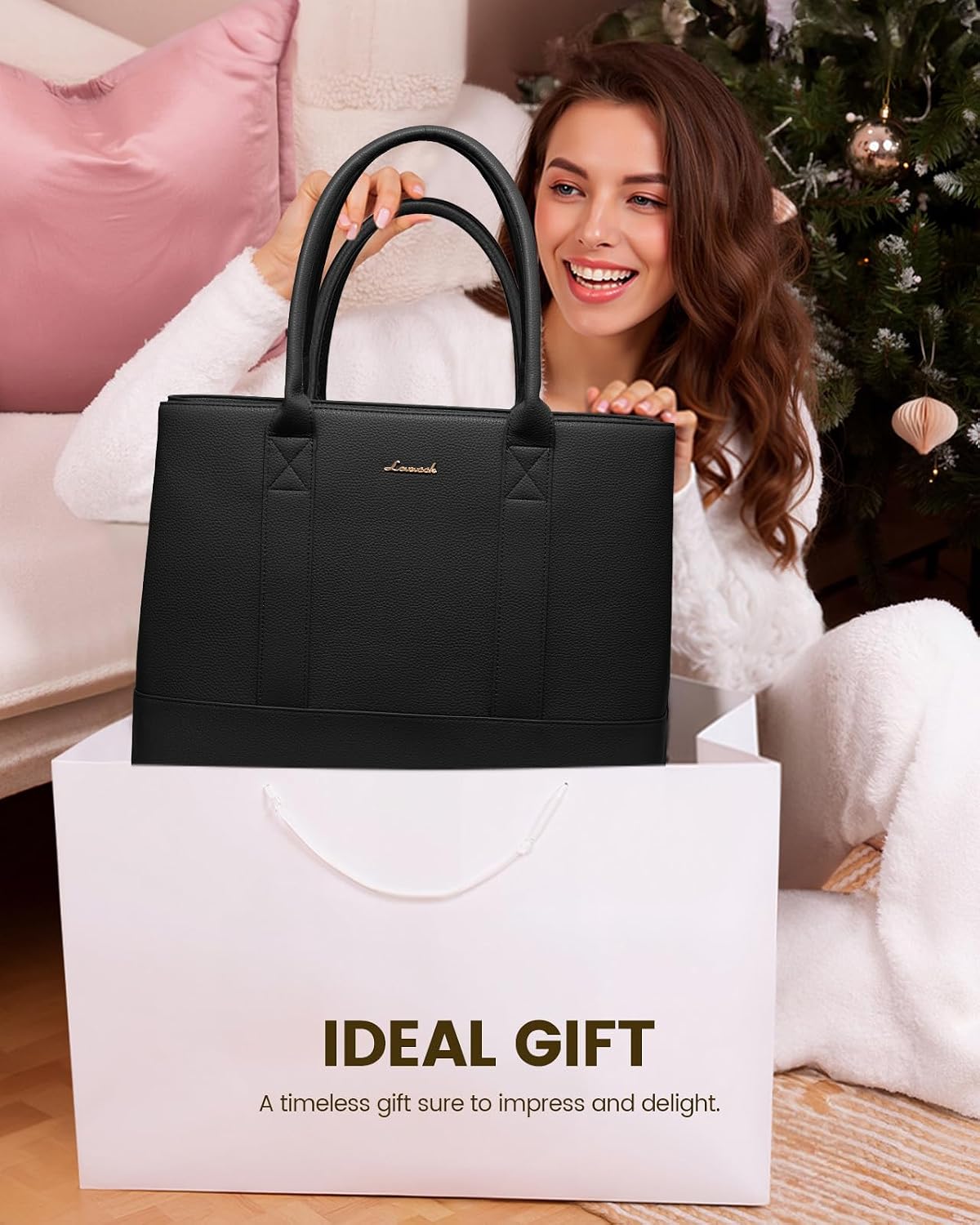 Pebbled Vegan Leather Laptop Tote Bag - 15.6