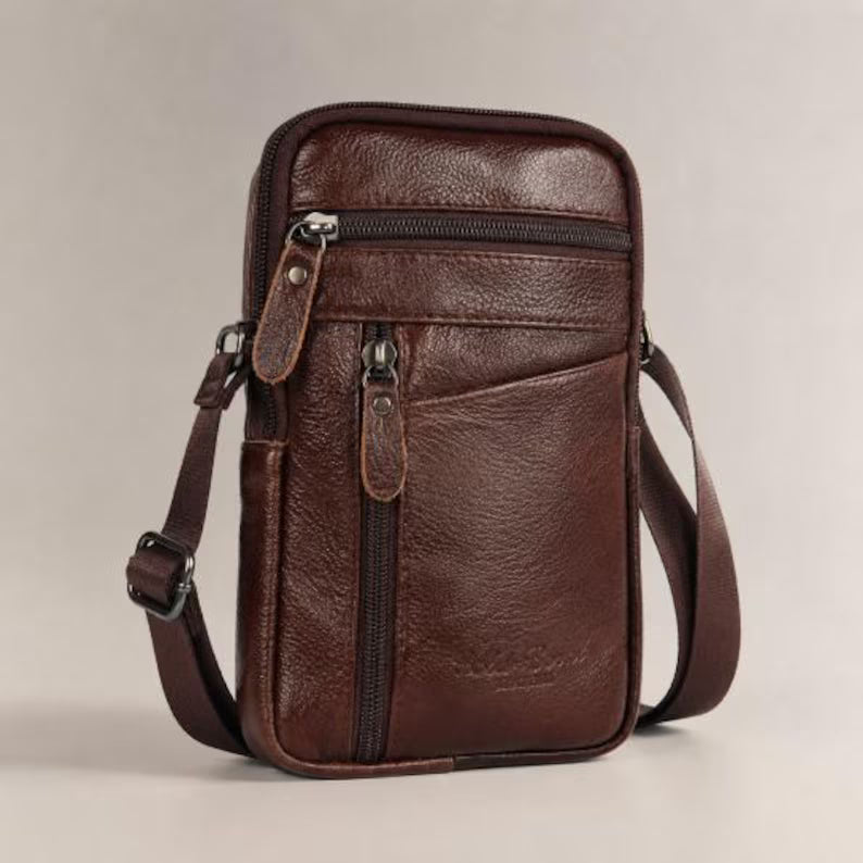 Men's Slim Leather Phone Crossbody Pouch