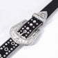 Pink Cross Engraved Buckle Black Rhinestone Belt – White Studded