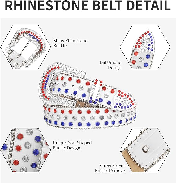 Plastic Buckle Rhinestone Belt - Bling Crystal Cowboy Style