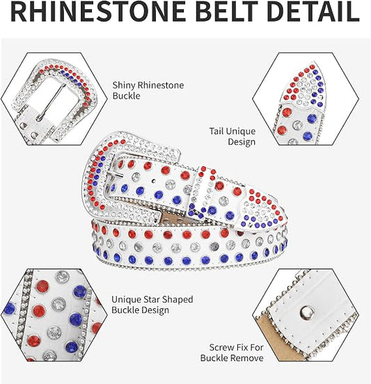 Plastic Buckle Rhinestone Belt - Bling Crystal Cowboy Style