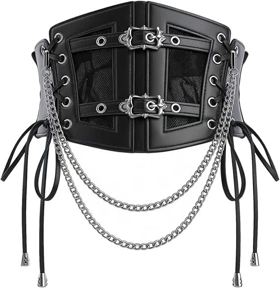 Chain-Layered Underbust Corset Belt - Goth Waspie Belt