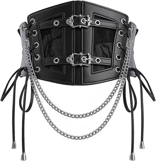 Chain-Layered Underbust Corset Belt - Goth Waspie Belt